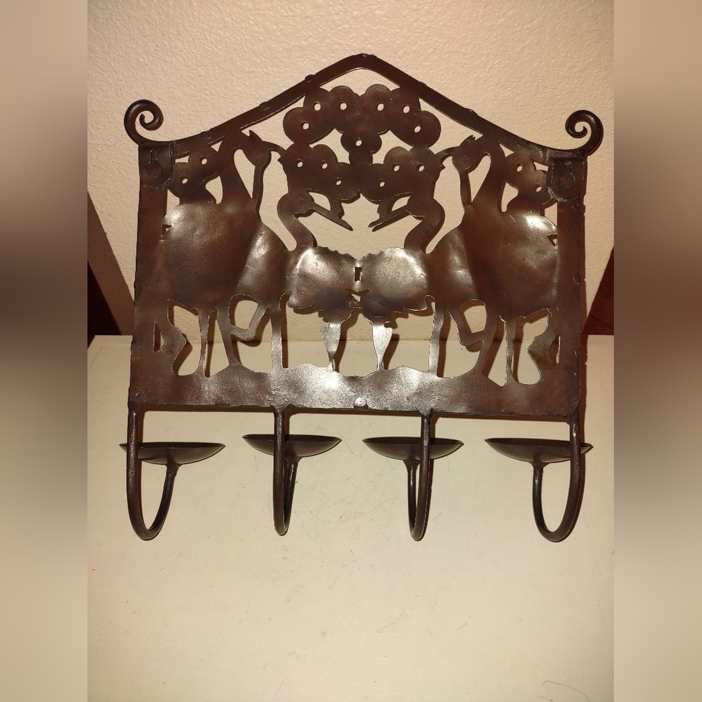 Vintage Metal Art Iron Wall Mount Candle Holder Figural Herons Cranes Flowers - Picture 2 of 9